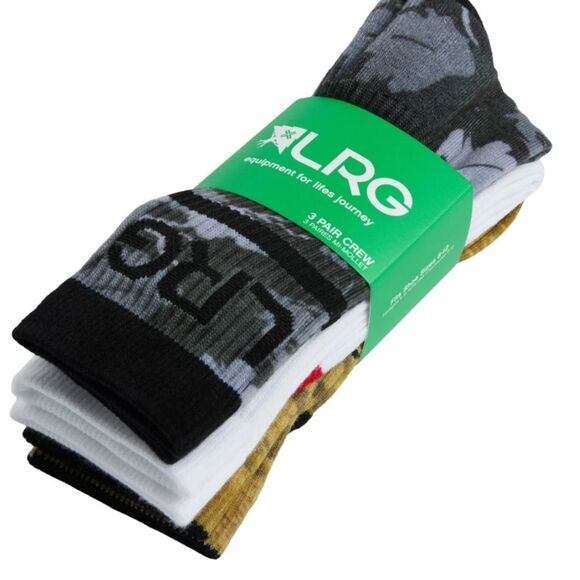 LRG MEN’S SOCKS LEAFY GIRAFFE THREE (3) PACK OF CREW MULTI SOCKS. - Picture 1 of 5